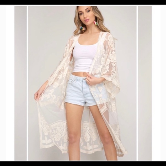 Tops - Sheer Ivory Lace Kimono